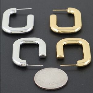 69R. Stainless Steel Chain Link Hoop Earrings